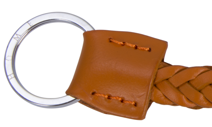 Flachgeflochtenes Lexxys® Leder Schlüsselband mit graviertem Schlüsselring in silber glänzend